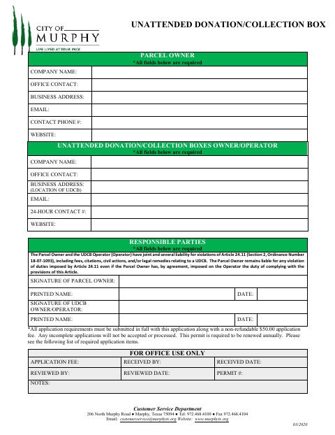 First page of the Unattended Donation/Collection Box Renewal