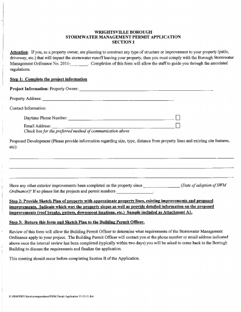 First page of the Stormwater Management Permit Application