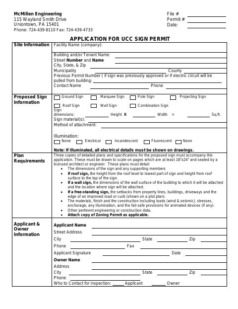 First page of the UCC Sign Permit Application