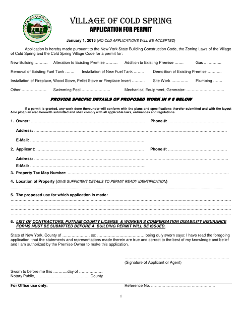 First page of the Building Permit Application