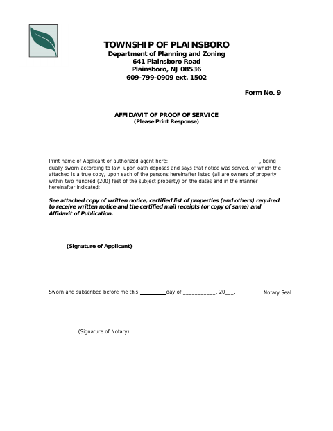 First page of the Affidavit of Proof of Service
