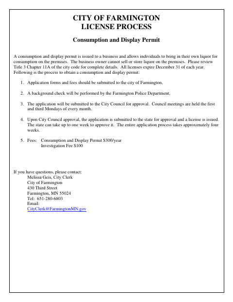 First page of the Consumption and Display Permit Application