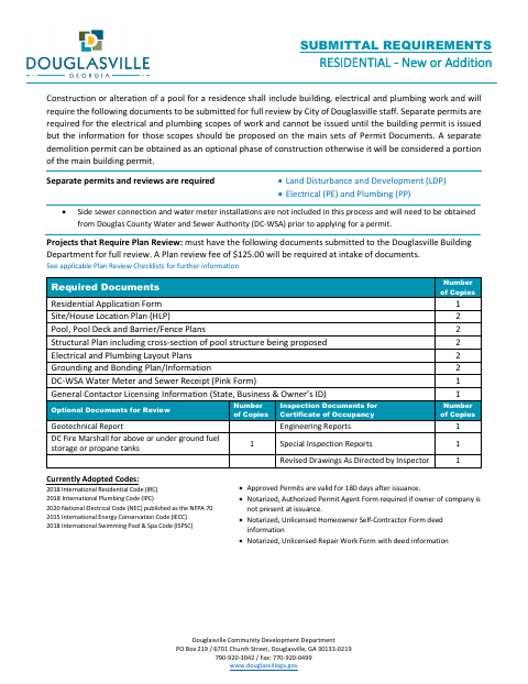 First page of the Residential Pool Submittal Requirements
