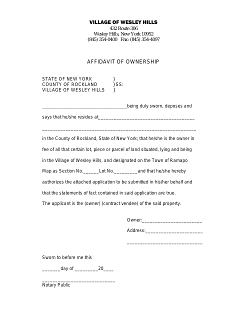 First page of the Affidavit of Ownership