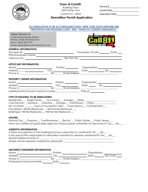 First page of the Demolition Permit Application