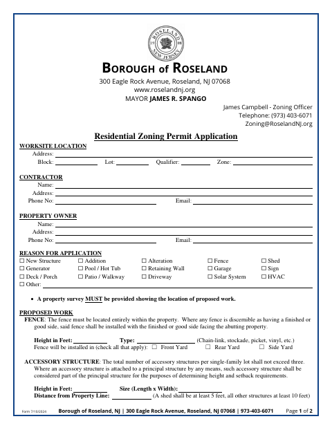 First page of the Residential Zoning Permit Application