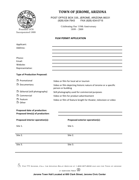 First page of the Film Permit Application