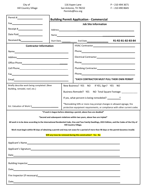 First page of the Building Permit Application - Commercial