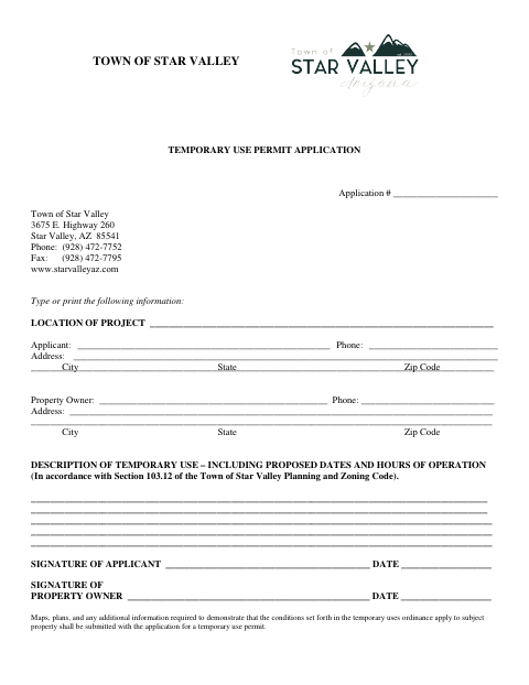 First page of the Temporary Use Permit Application