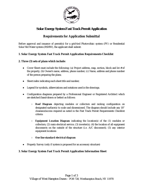 First page of the Solar Energy System Fast Track Permit Application
