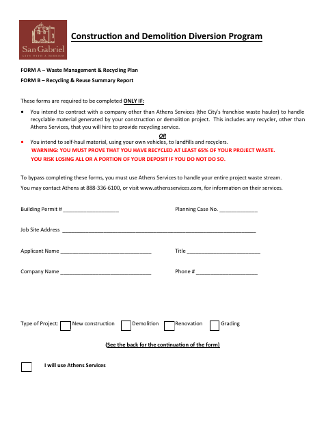 First page of the Construction and Demolition Diversion Program