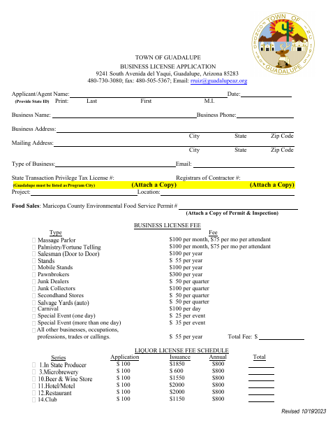 First page of the Business License Application