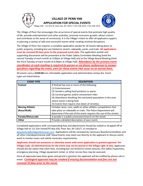 First page of the Application for Special Events