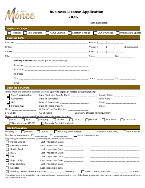 First page of the Business License Application