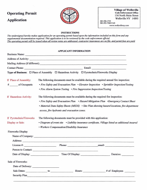 First page of the Operating Permit Application