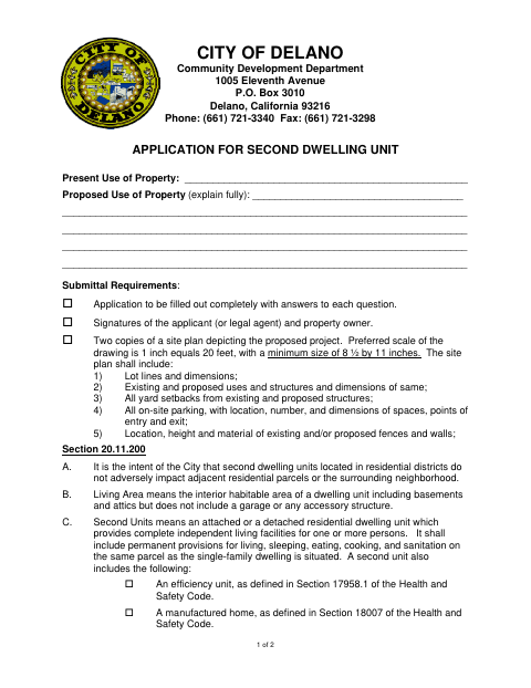 First page of the Application for Second Dwelling Unit