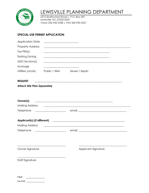 First page of the Special Use Permit Application