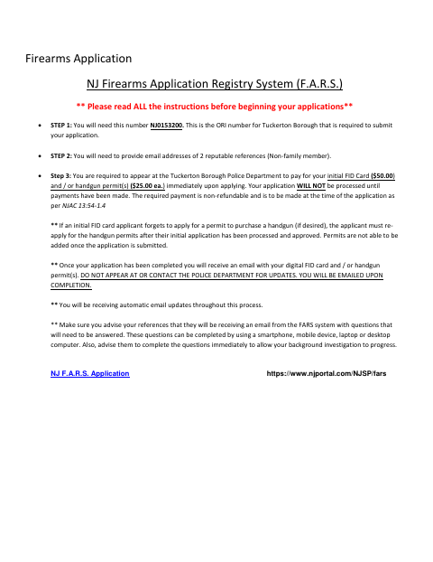 First page of the Firearms Application