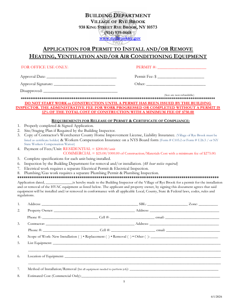First page of the Heating, Ventilation, and Air Conditioning Permit Application