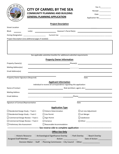 First page of the General Planning Application