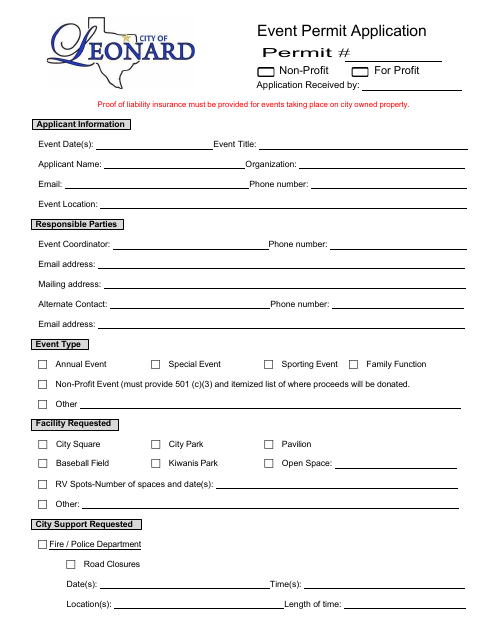 First page of the Event Permit Application