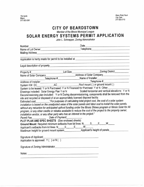 First page of the Solar Energy Systems Permit Application