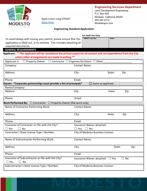 First page of the Engineering Standard Application
