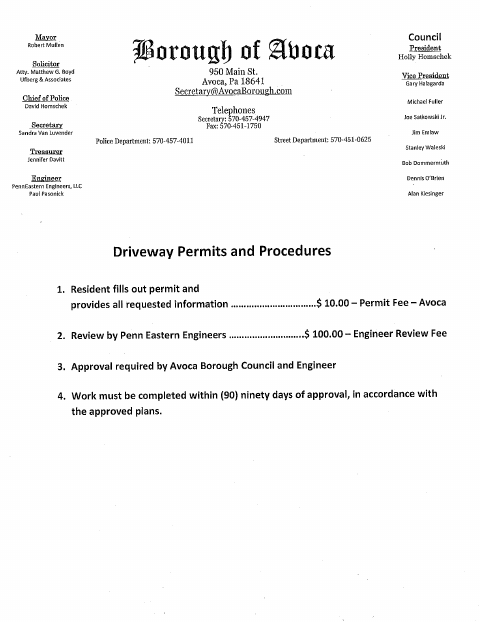 First page of the Driveway Permit Application