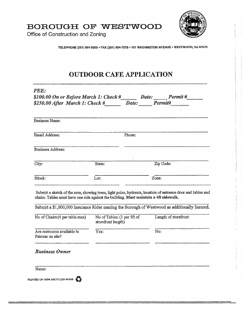 First page of the Outdoor Cafe Application