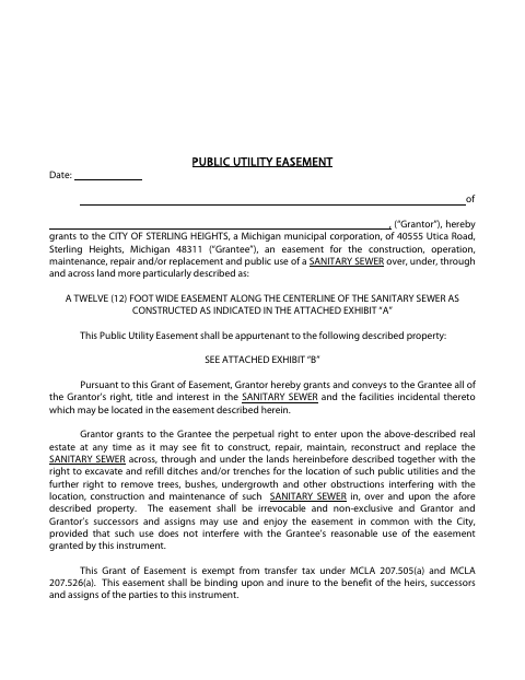 First page of the Sanitary Sewer Easement