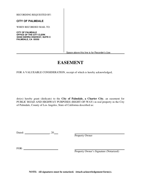 First page of the Easement For Public Road And Highway Purposes