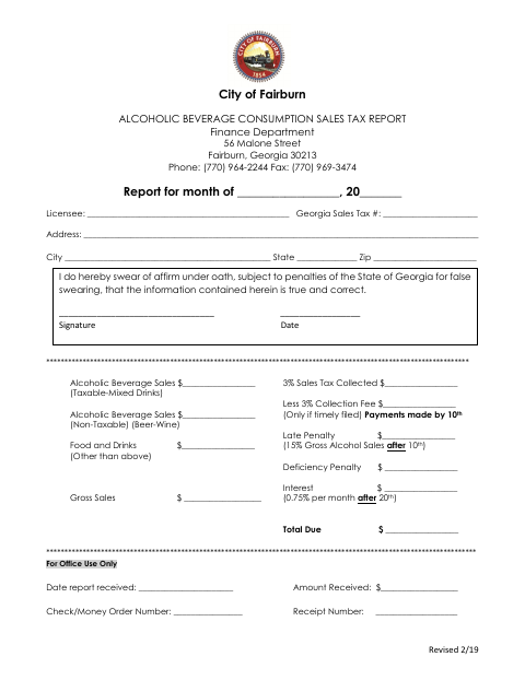 First page of the Alcoholic Beverage Consumption Sales Tax Report