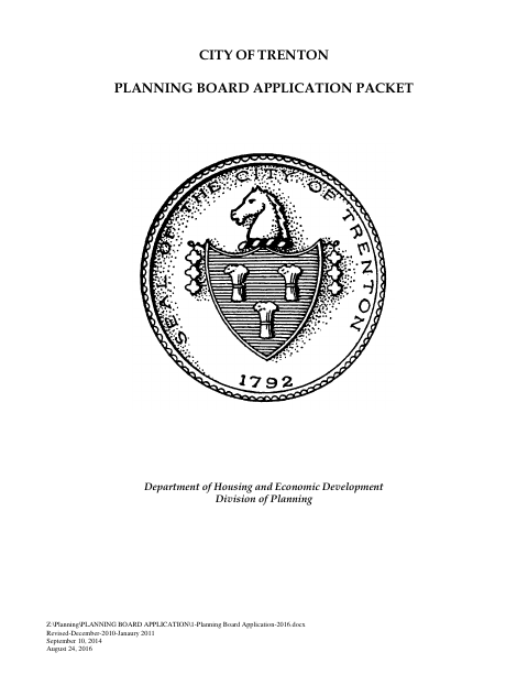 First page of the Planning Board Application Packet