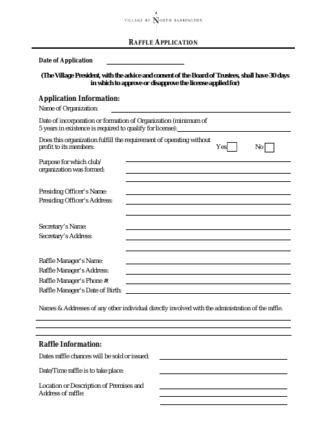 First page of the Raffle Application