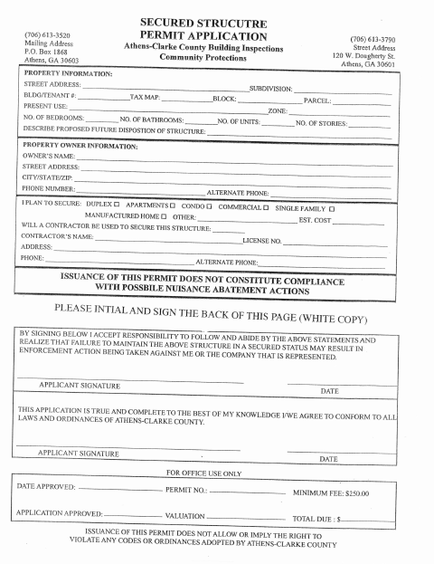 First page of the Secured Structure Permit Application
