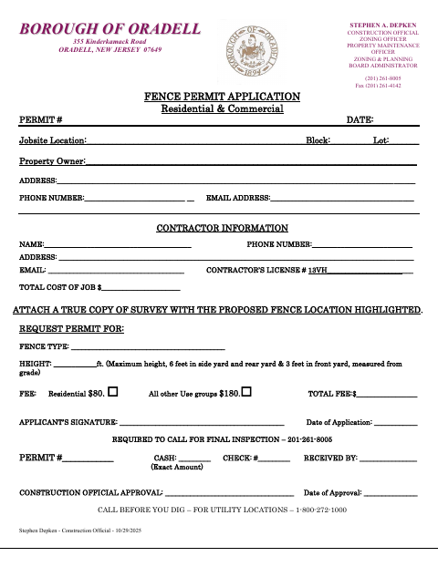First page of the Fence Permit Application