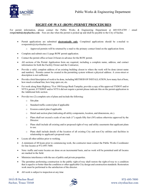 First page of the Right-of-Way Permit Application