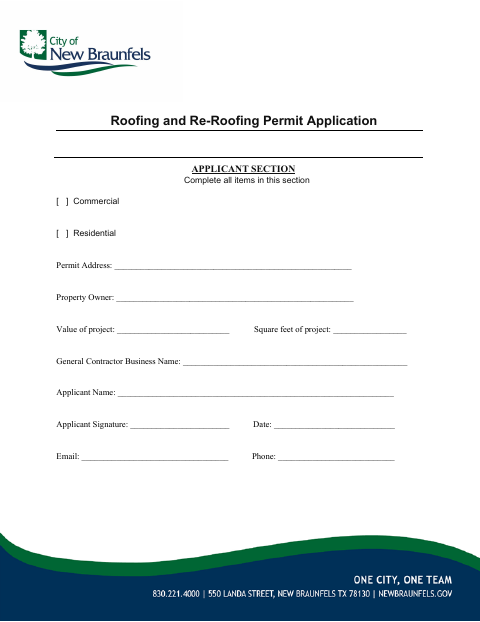 First page of the Roofing and Re-Roofing Permit Application