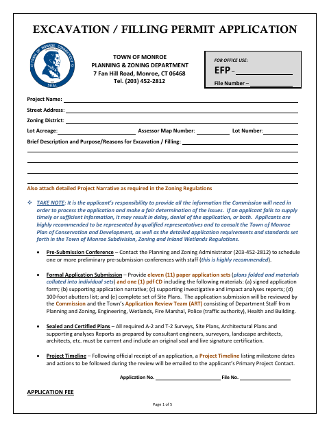 First page of the Excavation and Filling Permit Application