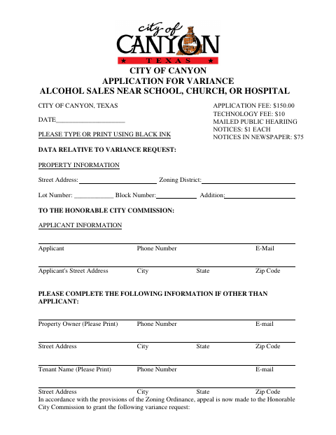 First page of the Alcohol Sales Variance Application