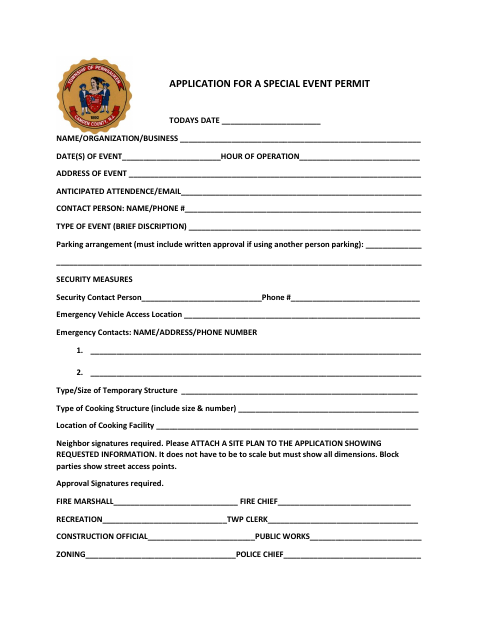 First page of the Special Event Permit Application