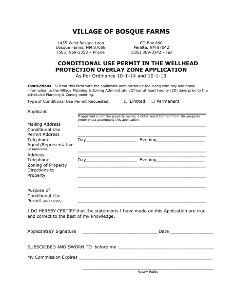 First page of the Conditional Use Permit in the Wellhead Protection Overlay Zone Application