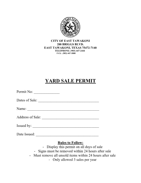 First page of the Yard Sale Permit