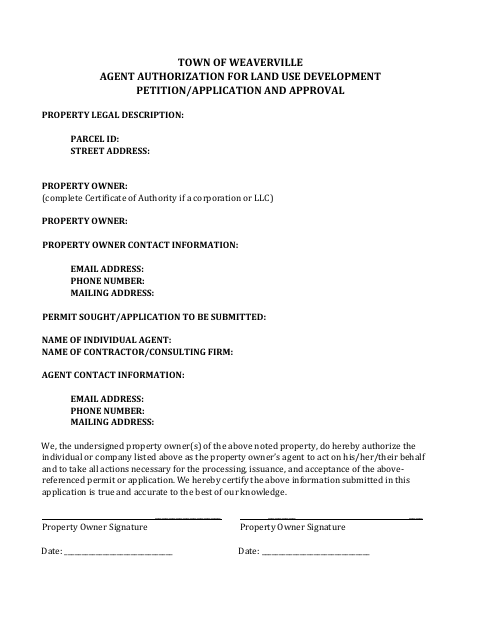 First page of the Agent Authorization for Land Use Development
