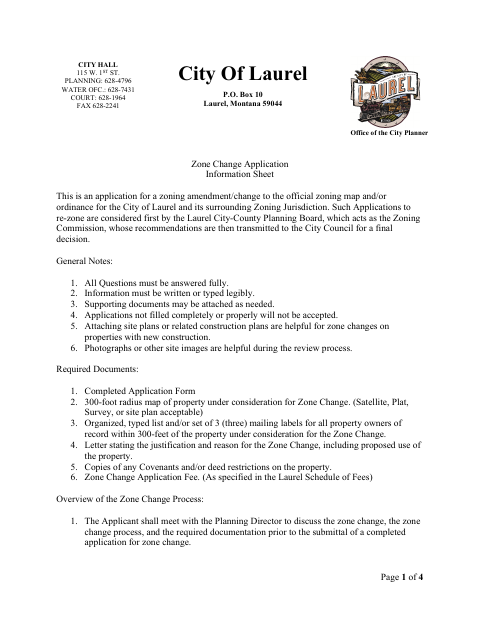 First page of the Zone Change Application