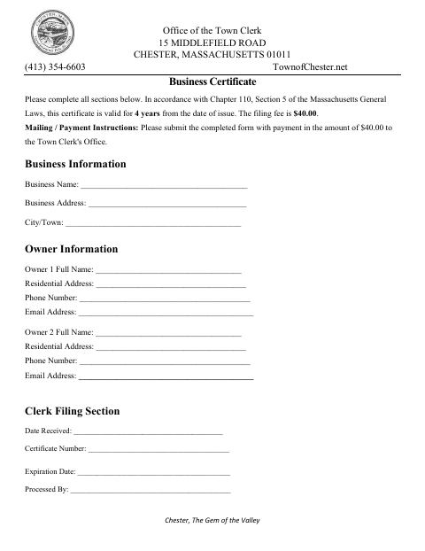First page of the Business Certificate Application