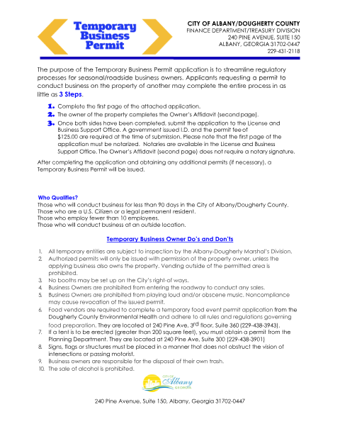 First page of the Temporary Business Permit Application