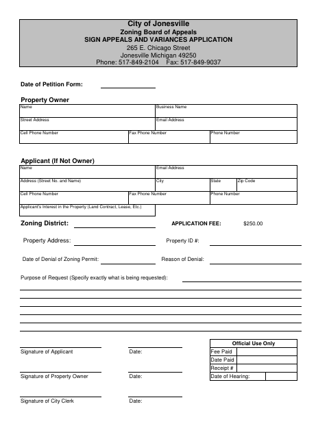 First page of the Sign Appeals and Variances Application