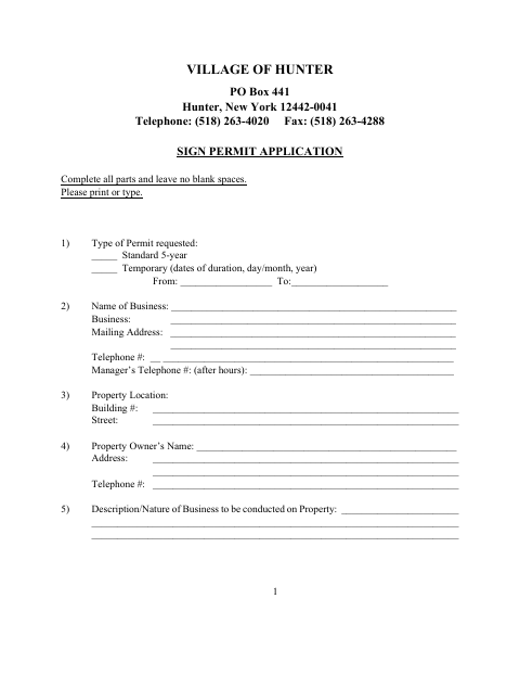 First page of the Sign Permit Application
