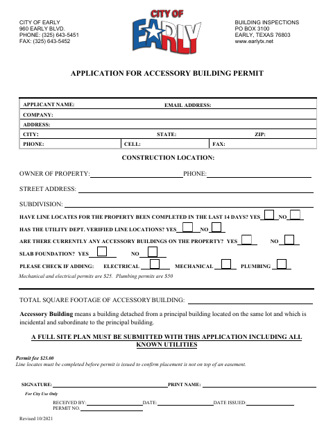 First page of the Application for Accessory Building Permit